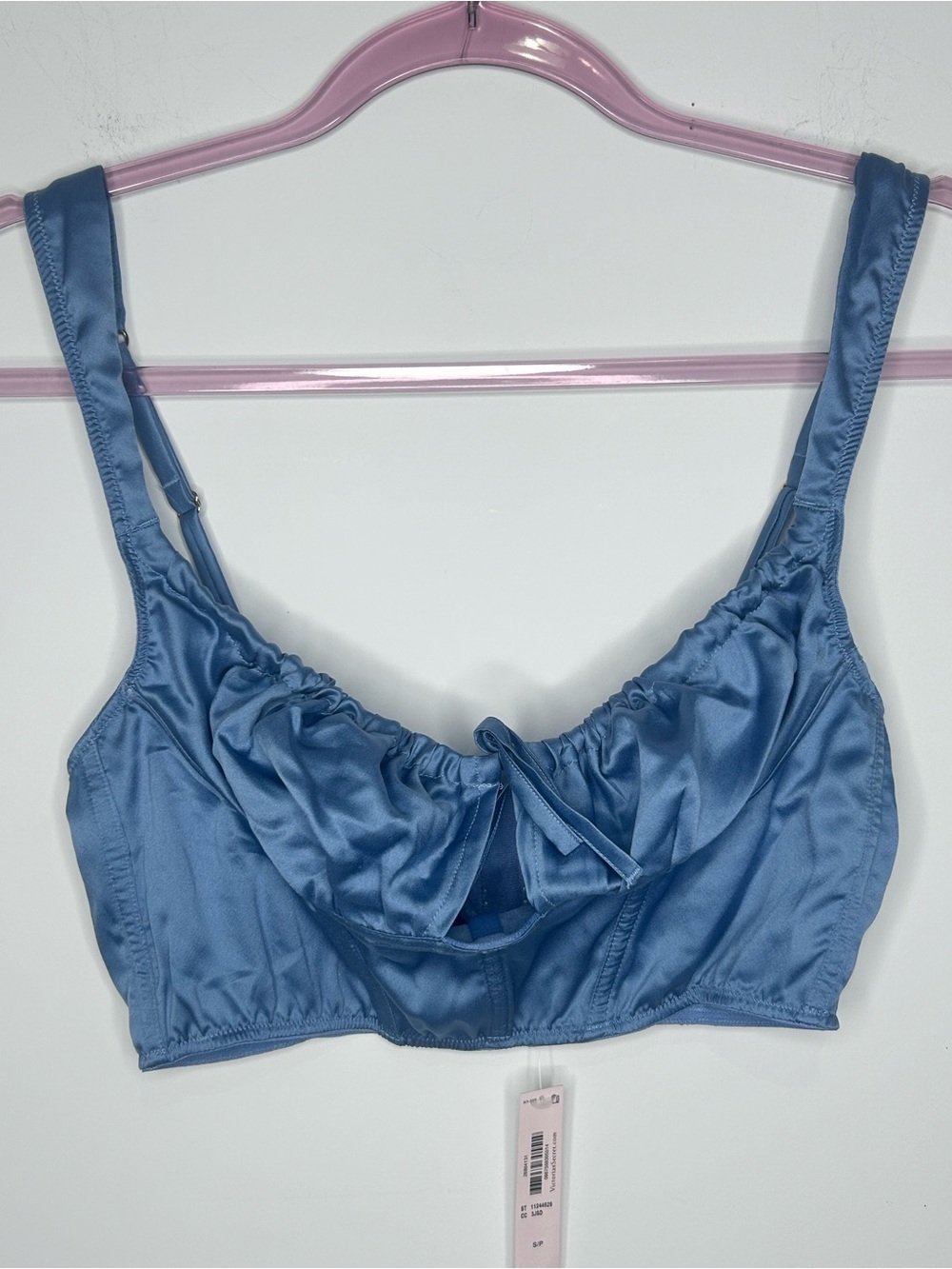 NWT Victoria’s Secret Satin Ruched Tie Front Longline Bra Top Corset Blue